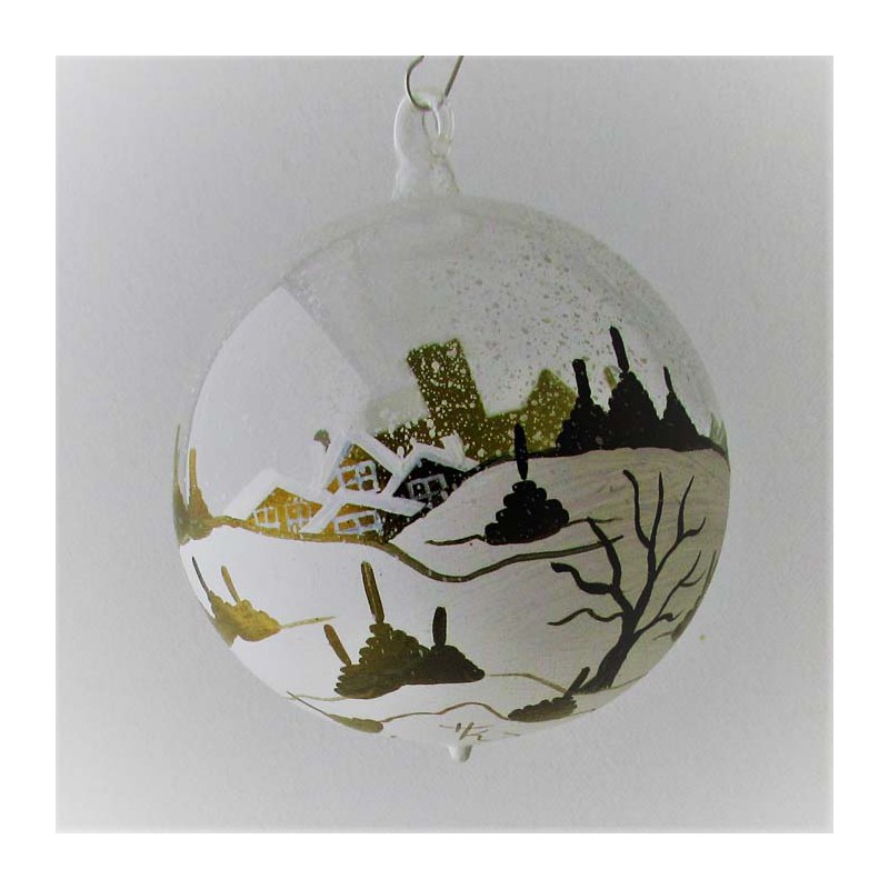 Glaskugel 080 mm Winterlandschaft mit Barockkirche, zum hängen