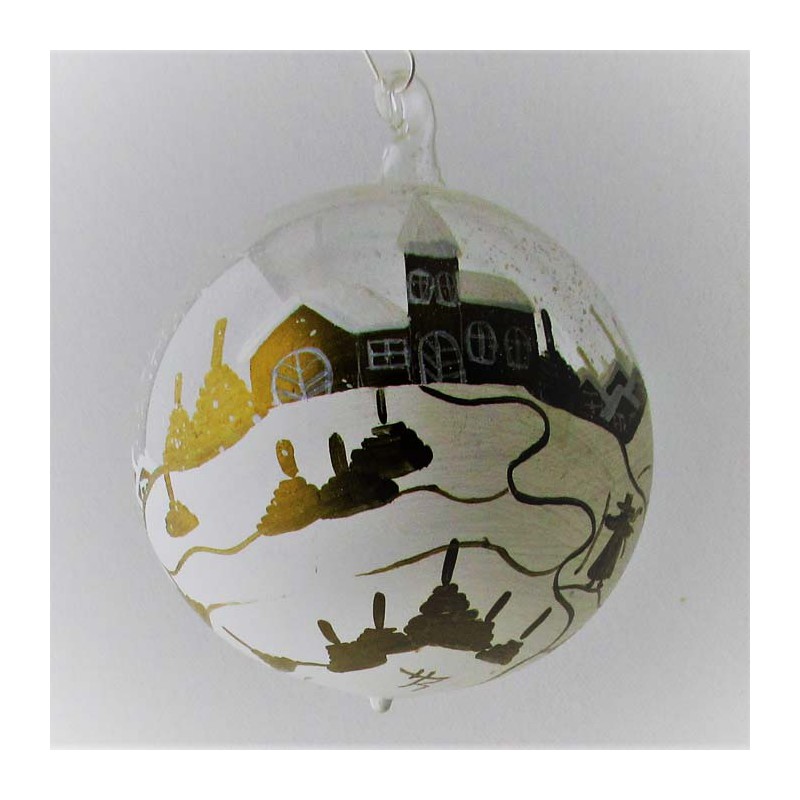Glaskugel 080 mm Winterlandschaft Spitzkirche, zum hängen