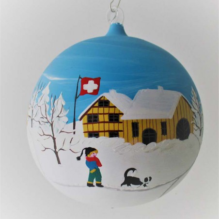 Glaskugel 120 mm Winterlandschaft CH zum hängen