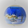 Glaskugel 140 mm Blau Winterlandschaft mit Goldrand zum hängen