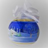 Glaskugel 120 mm Blau Winterlandschaft mit Kinder und Goldrand zum hängen