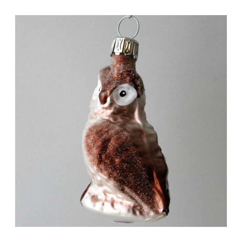 Glasvogel Eule kleine gedrehter Kopf, braun bemalt,
