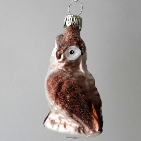 Glasvogel Eule kleine gedrehter Kopf, braun bemalt,