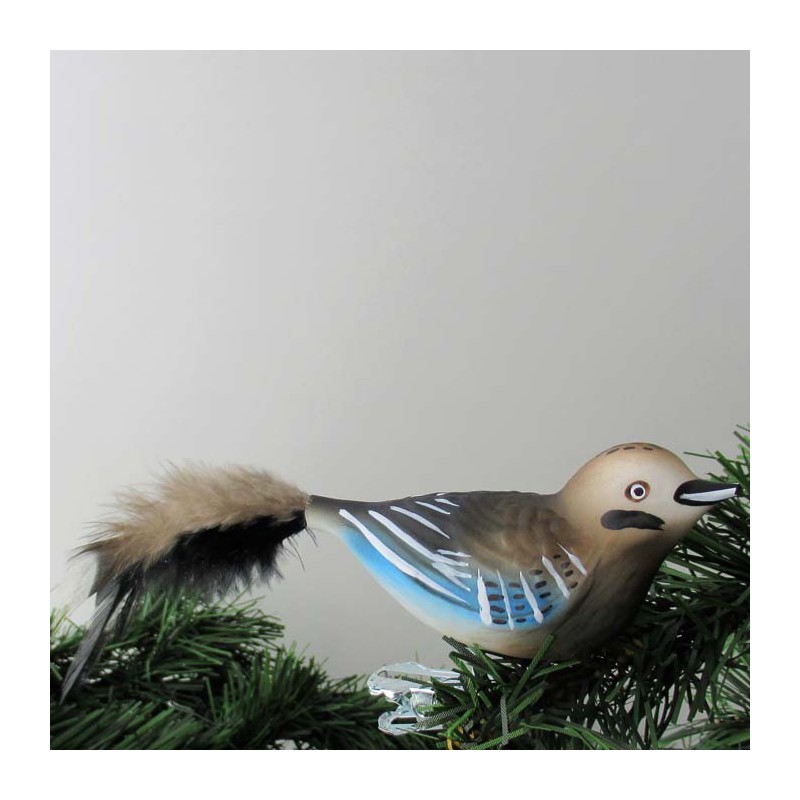 Glasvogel, Eichelhäher,  mit Naturfedern