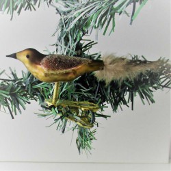 Glasvogel, mini-Vogel, bronzegold-braun,  mit Naturfedern