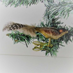 Glasvogel, mini-Vogel, bronzegold-braun,  mit Naturfedern