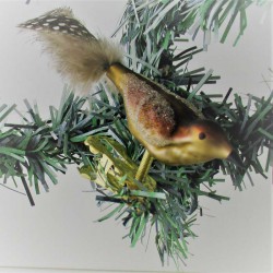 Glasvogel, mini-Vogel, bronzegold-braun,  mit Naturfedern