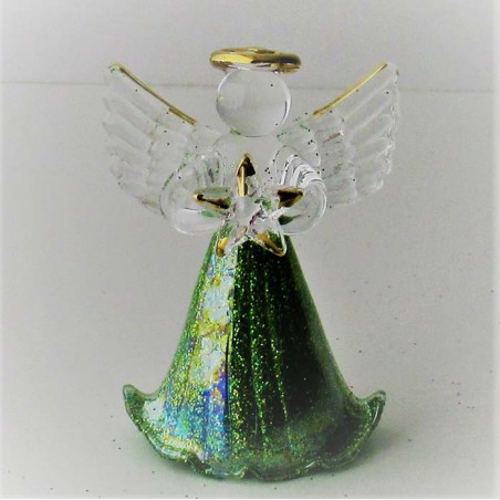 Glas Engel 60mm grün-klar Gold Stern, zum hängen und stellen