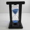 Sanduhr 15 Min. 14 cm Blau, Holzgestell  schwarz viereckig mit 4 Saeulen