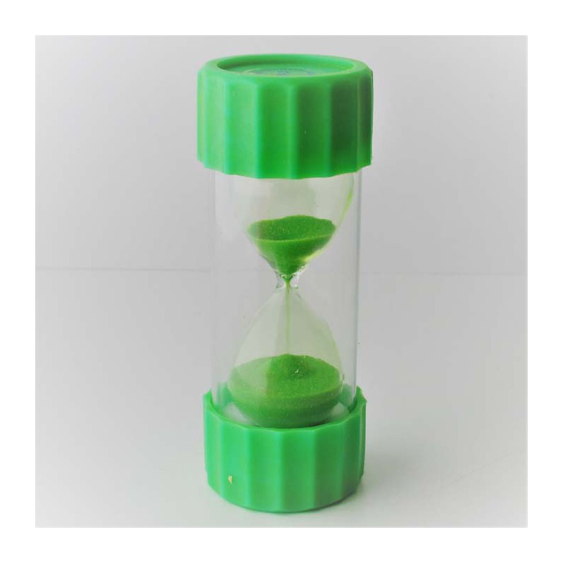 Sanduhr 3 Min. 10 cm Hellgrün, Glas aussen Kunststoff rund