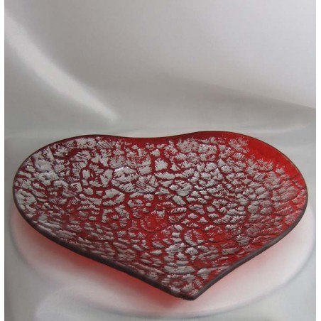 Glas-Herzen Schale Weihnacht 22cm rot-Silber,  zum legen