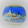 Glaskugel 100 mm Blau Winterlandschaft mit Goldrand zum hängen