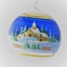 Glaskugel 080 mm Blau Winterlandschaft mit Goldrand zum hängen