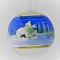 Glaskugel 080 mm Blau Winterlandschaft mit Goldrand zum hängen