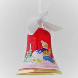 Glasglocke 060 mm Rot mit Goldrand zum hängen