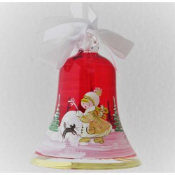 Glasglocke 060 mm Rot mit Goldrand zum hängen