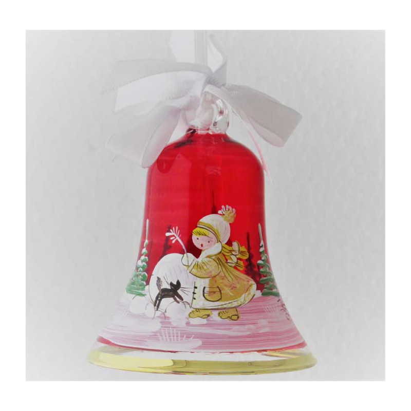 Glasglocke 060 mm Rot mit Goldrand zum hängen