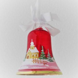 Glasglocke 060 mm Rot mit Goldrand zum hängen