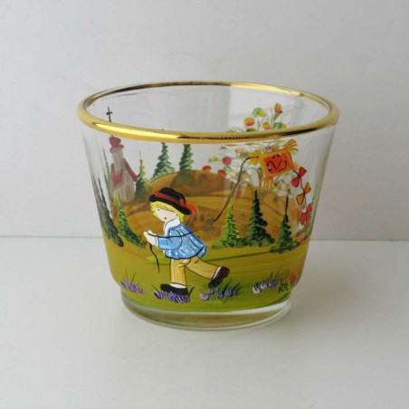 Glas Windlicht 75mm konisch klar Herbst mit Drachen fliegenden Kinder