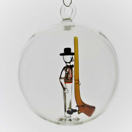 Glaskugel 80mm Alphornbläser innen Mundgeblasen zum hängen