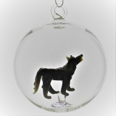 Glaskugel 80mm Wolf innen Mundgeblasen zum hängen