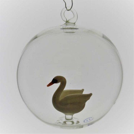 Glaskugel 80 mm Schwan innen Mundgeblasen zum hängen