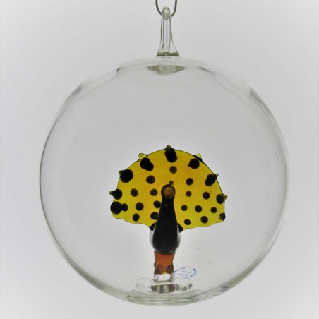 Glaskugel 80mm Pfau innen Mundgeblasen zum hängen