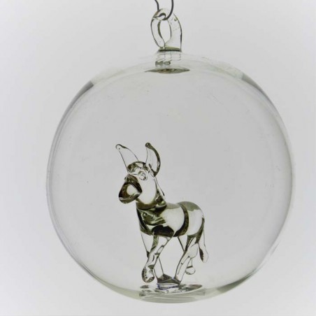 Glaskugel mit Glas Esel innen 65 mm Mundgeblasen zum hängen