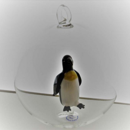 Glaskugel 80 mm Pinguin innen Mundgeblasen zum hängen