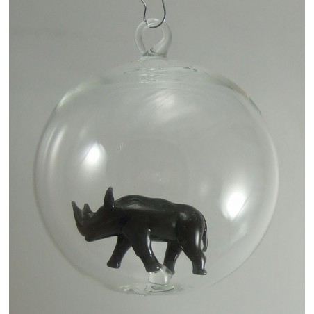 Glaskugel 80 mm Nashorn innen Mundgeblasen zum hängen