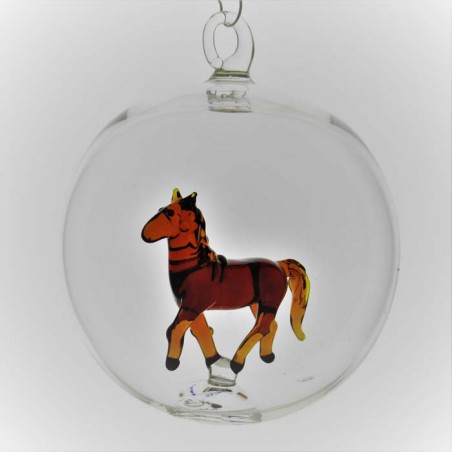 Glaskugel 80 mm Pferd innen Mundgeblasen zum hängen