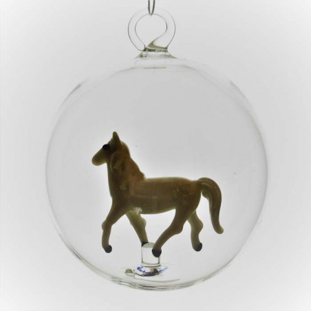Glaskugel 80 mm Pferd innen Mundgeblasen zum hängen