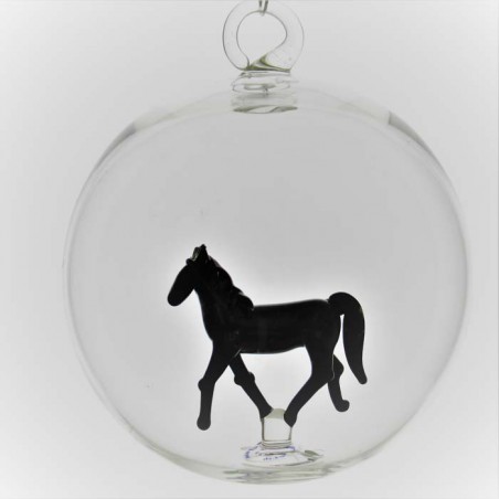 Glaskugel 80 mm Pferd innen Mundgeblasen zum hängen