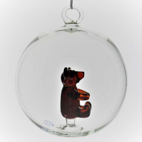Glaskugel 80mm Teddybär innen Mundgeblasen zum Hängen