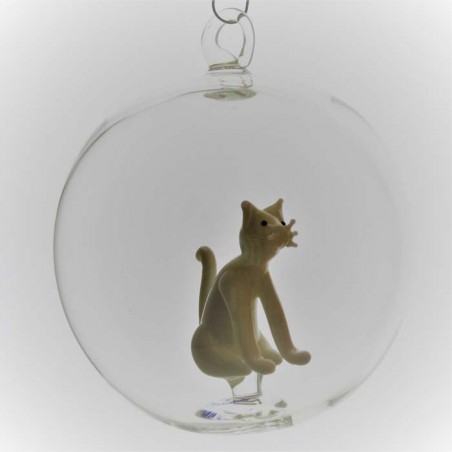 Glaskugel 80 mm Katze innen Mundgeblasen zum hängen
