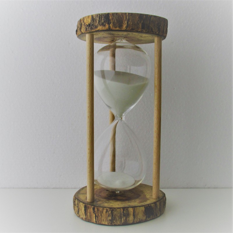 Sanduhr 60 Min. 21cm Weiss, Glas im Naturholz Gestell,
