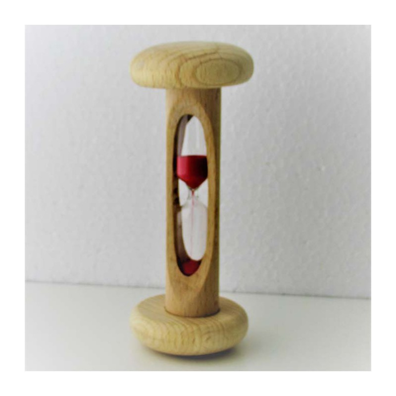 Sanduhr 30 Sek 12cm Rot, zylindrisch Glas in Holzgestell Buche Natur,