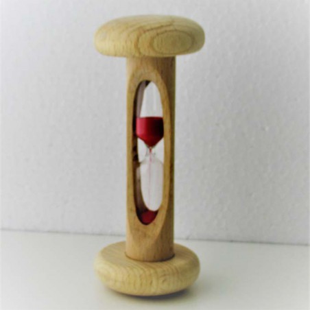 Sanduhr 30 Sek 12cm Rot, zylindrisch Glas in Holzgestell Buche Natur,