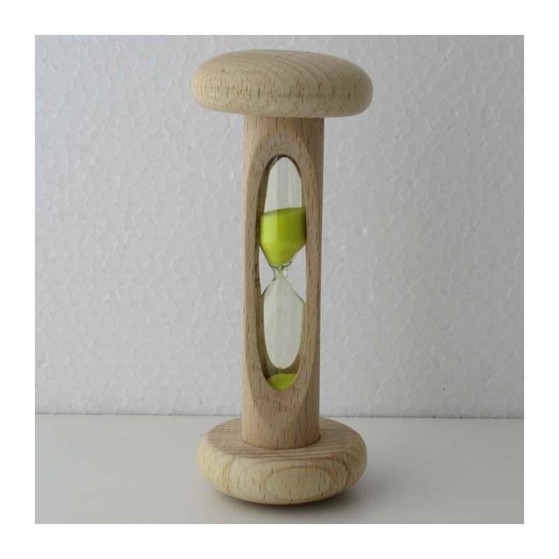 Sanduhr 1 Min 12cm Gelb, zylindrisch Glas in Holzgestell Buche Natur,