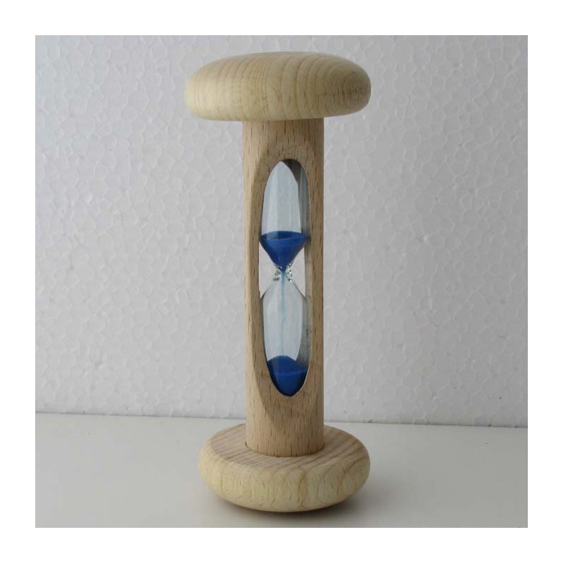 Sanduhr 1 Min 12cm Hellblau, zylindrisch Glas in Holzgestell Buche Natur,