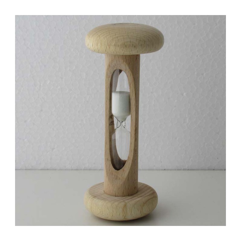 Sanduhr 2 Min 12cm Weiss, zylindrisch Glas in Holzgestell Buche Natur,