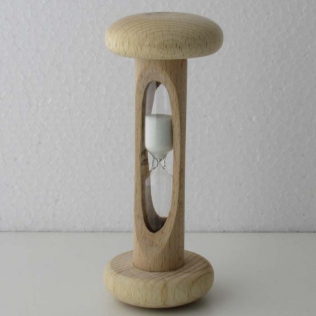 Sanduhr 2 Min 12cm Weiss, zylindrisch Glas in Holzgestell Buche Natur,