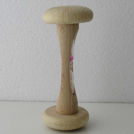 Sanduhr 2 Min 12cm Rosa, zylindrisch Glas in Holzgestell Buche Natur,