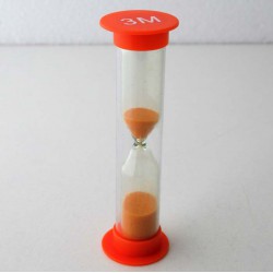 Sanduhren 3 Min. 9 cm zylindrisch Glas in Kunststoff röhre
