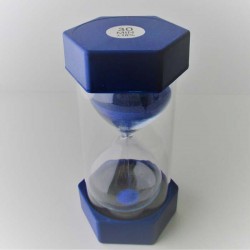 Sanduhr 60 Min. 16 cm Blau, gross Glas im Kunststoff sechseckig rund