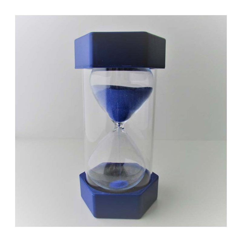 Sanduhr 60 Min. 16 cm Blau, gross Glas im Kunststoff sechseckig rund