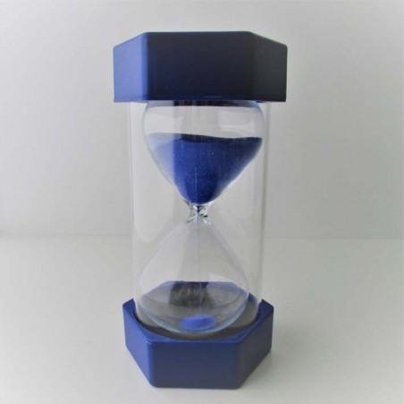 Sanduhr 60 Min. 16 cm Blau, gross Glas im Kunststoff sechseckig rund