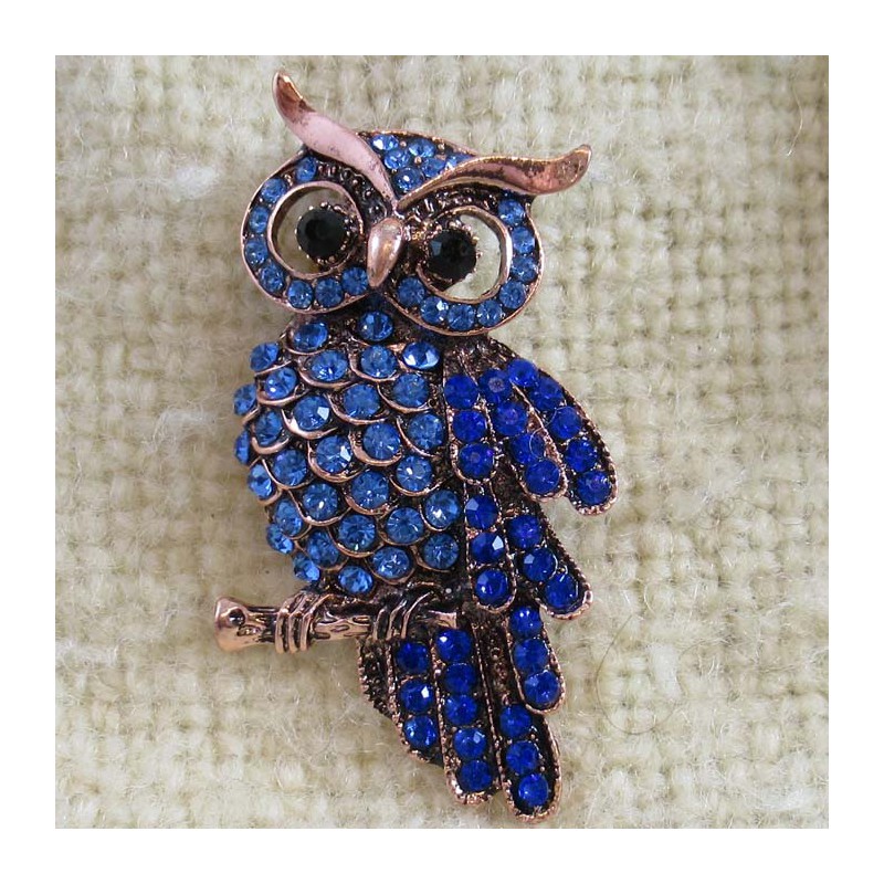 Brosche Eule Strass Brosche, Zinklegierung,