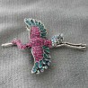 Brosche - Anhänger Kranich rosa Strass versilbert