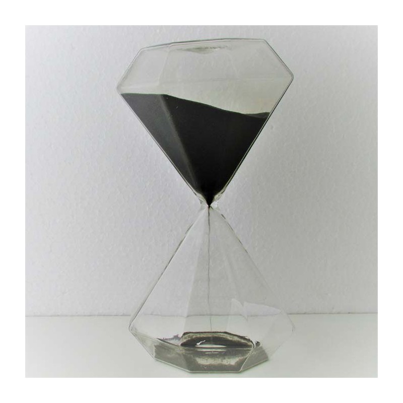 Glassanduhr 30 Min. 19 cm  Schwarz, Sand, Achteckig